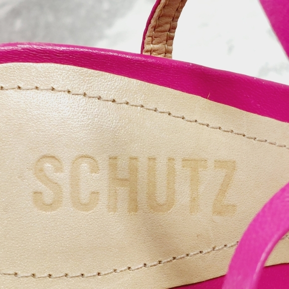 New SCHUTZ Women's Deonne Leather Strappy Hot Pink Wedges C520 - Picture 10 of 15